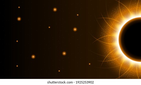 Sun Eclipse Orange Fire Dark Background Vector Moon Design Style Space Science Glow Light