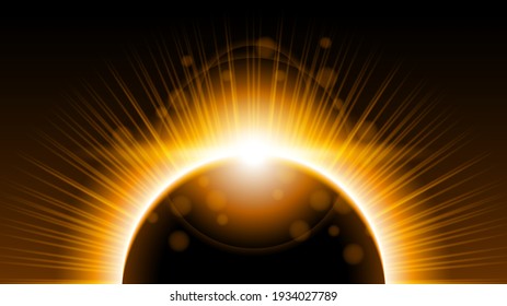 Sun Eclipse Orange Fire Dark Background Vector Moon Design Style Space Science Glow Light