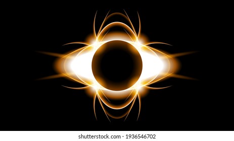 Sun Eclipse Orange Fire Dark Background Vector Moon Design Style Space Science Glow Light