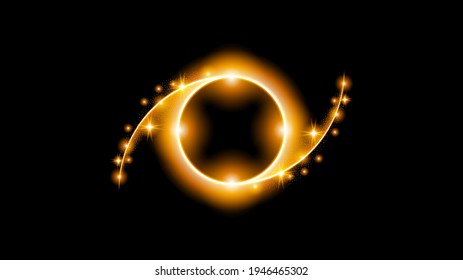 Sun Eclipse Orange Fire Dark Background Vector Moon Design Style Space Science Glow Light