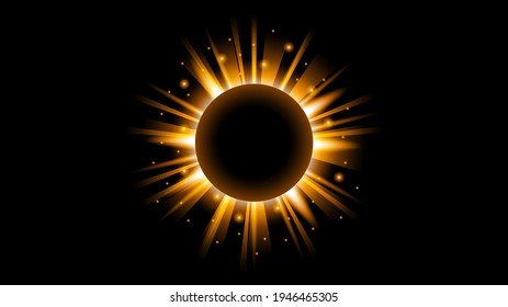 Sun Eclipse Orange Fire Dark Background Vector Moon Design Style Space Science Glow Light