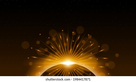 Sun Eclipse Orange Fire Dark Background Vector Moon Design Style Space Science Glow Light