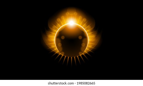 Sun Eclipse Orange Fire Dark Background Vector Moon Design Style Space Science Glow Light