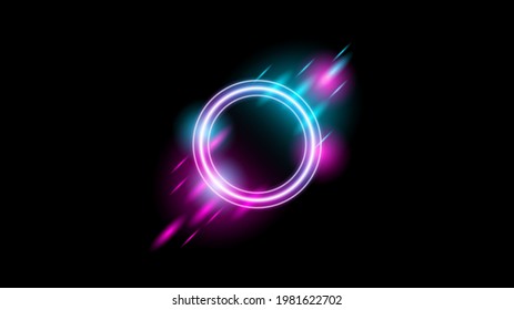 Sun Eclipse with Pink and blue Fire on Dark Background, Vector. Moon Design with Glowing Light.  Space and Science concept