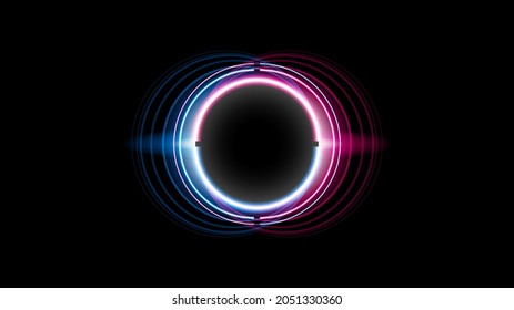 Sun Eclipse with Pink and blue Fire on Dark Background, Vector. Moon Design with Glowing Light.  Space and Science concept