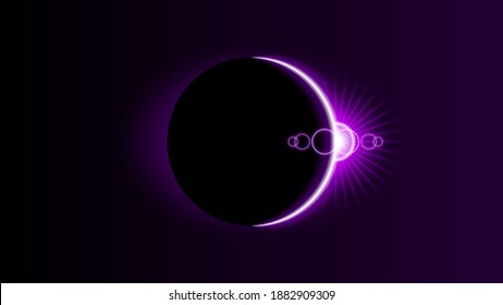 Sun Eclipse Pink Fire Dark Background Vector Moon Design Style Space Science Glow Light