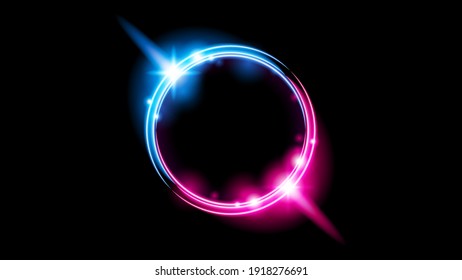 Sun Eclipse Pink Fire Dark Background Vector Moon Design Style Space Science Glow Light