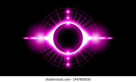 Sun Eclipse Pink Fire Dark Background Vector Moon Design Style Space Science Glow Light