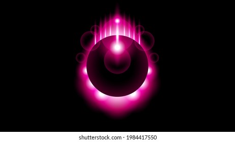 Sun Eclipse Pink Fire Dark Background Vector Moon Design Style Space Science Glow Light