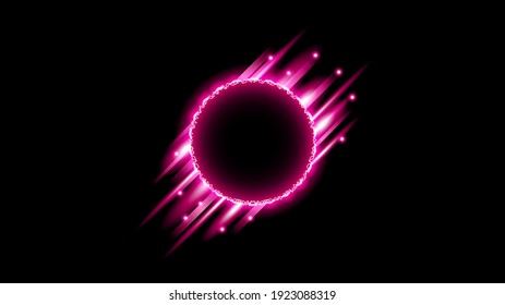 Sun Eclipse with Pink Fire on Dark Background, Vector. Moon Design with Glowing Light.  Space and Science concept