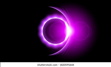 Sun Eclipse Purple Fire Dark Background Vector Moon Design Style Space Science Glow Light