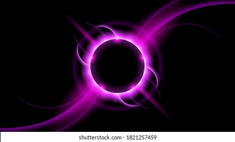 Sun Eclipse Purple Fire Dark Background Vector Moon Design Style Space Science Glow Light