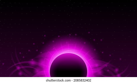 Sun Eclipse Purple Fire Dark Background Vector Moon Design Style Space Science Glow Light