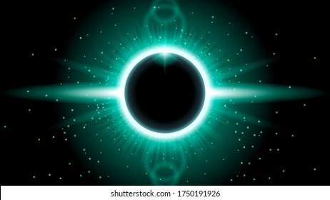 Sun Eclipse Turquoise Fire Dark Background Vector Moon