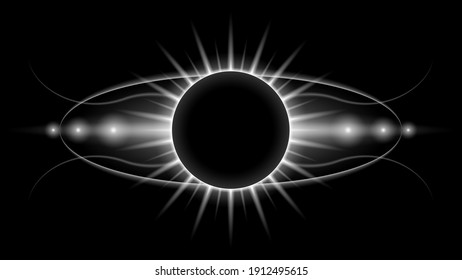 Sun Eclipse White Fire Dark Background Vector Moon Design Style Space Science Glow Light