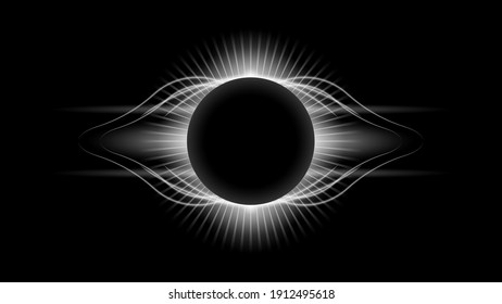 Sun Eclipse White Fire Dark Background Vector Moon Design Style Space Science Glow Light