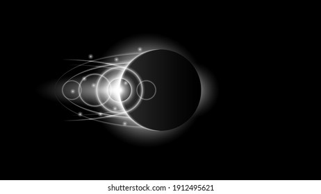 Sun Eclipse White Fire Dark Background Vector Moon Design Style Space Science Glow Light