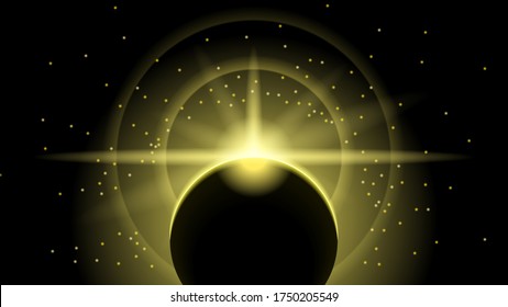 Sun Eclipse Yellow Fire Dark Background Vector Moon