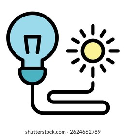 Sun eco innovation icon. Outline sun eco innovation vector icon color flat isolated