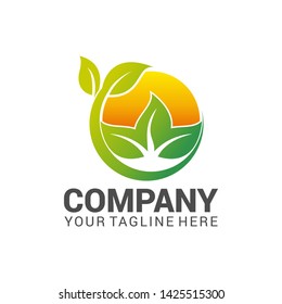 Sun eco plant image. Concept of ecology, green life, energy viable. Vector icon.EPS 10.