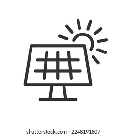 Sun electric energy outline vector icon isolated on white background. Solar panel stock illustration