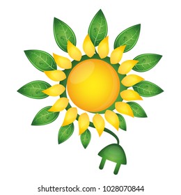 Sun and electric plug with green leaves