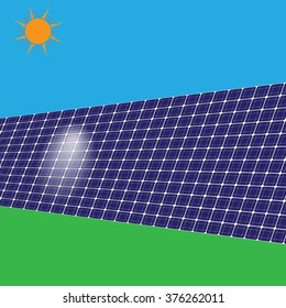 Sun with a electric solar panel. Renewable, regenerative, green energy concept. Vector illustration.