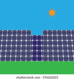 Sun with a electric solar panel. Renewable, regenerative, green energy concept. Vector illustration.