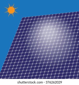 Sun with a electric solar panel. Renewable, regenerative, green energy concept. Vector illustration.