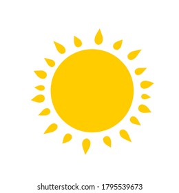 Sol - Elemento de verano y naturaleza. Objeto cálido amarillo. Calor y calor. Ilustración de dibujos animados. Niños dibujando aislados en un fondo blanco