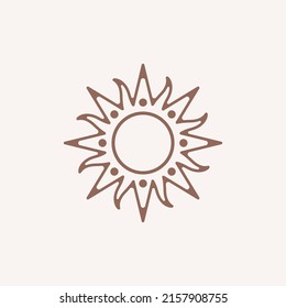 Sun emblem in boho style. Trendy geometric symbol. Modern abstract linear composition and graphic design element.