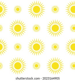 Sun emblem tribal symbol yellow and white seamless pattern. Day-star with sunbeams rays. Cartoon clip art for summer ethnic design to depict solar activity magnetic storm, sunny weather