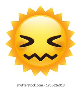 Sun Emoji Confounded Weather. Summer Vacations Icon. Illustration Vector Design Art Emote.