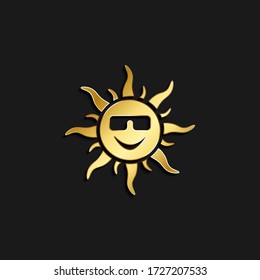 sun, emoji gold icon. Vector illustration of golden style. Summer time on dark background