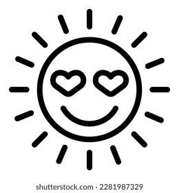 Sun emoji icon outline vector. Face fun. Effect activity