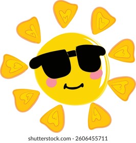 Sun Emoji Smiley Face. sticker of cartoon sun with sunglass