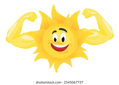 Sun emoticon with muscles. vector