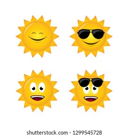 sun with emoticons flat style design isolated white background set