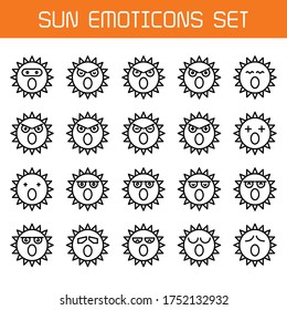 conjunto de línea de iconos emoticonos de sol