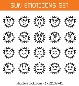 conjunto de línea de iconos emoticonos de sol