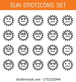 conjunto de línea de iconos emoticonos de sol