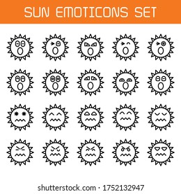 sun emoticons icons line set