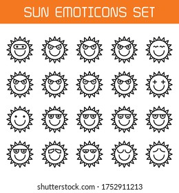 conjunto de línea de iconos emoticonos de sol