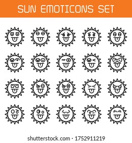 sun emoticons icons line set