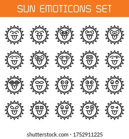 conjunto de línea de iconos emoticonos de sol