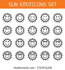sun emoticons icons line set