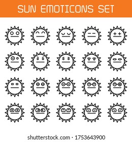 sun emoticons icons line set