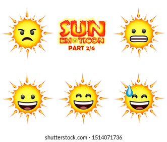 sun emoticons with several expressions part 3 (Laughing tears or Laughing boundlessly, Joking, Shocked and worried, Sad and crying, Very sad and distraught)