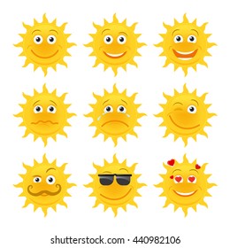 Sun Emoticons. Vector Smiling Sun Cartoon Collection