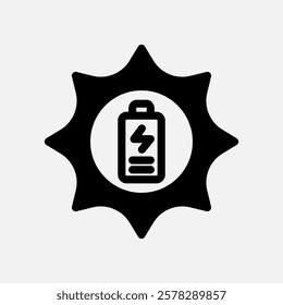 sun energy and battery icon Semi solid, free energy, ecology, renewable and green energy concept. Black and semi solid icon.